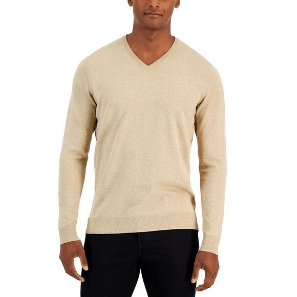 Alfani Men's Solid V-Neck Cotton Sweater - Twill Heather Medium - Picture 1 of 6